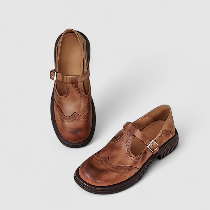Classic tan leather Mary Jane shoes