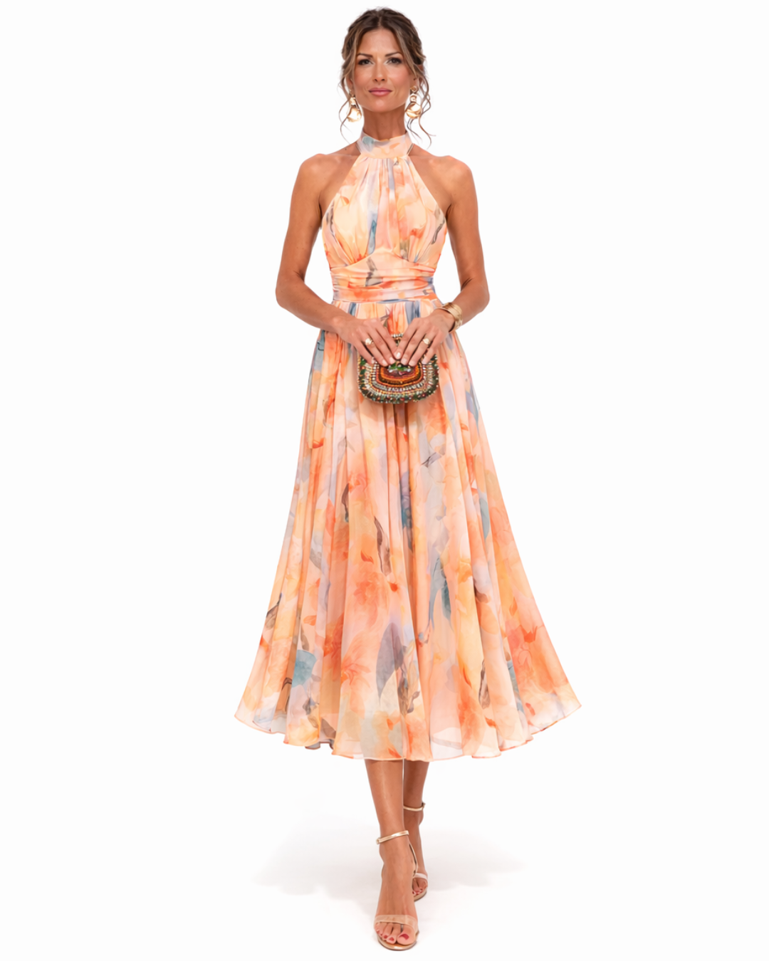 Concetta | Watercolor Halter Maxi Dress