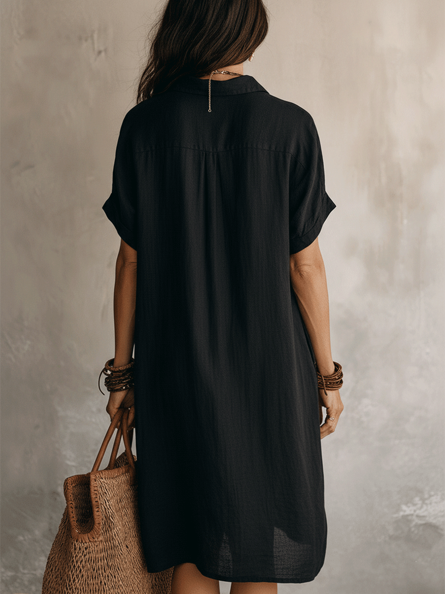 Céleste | Linen and Cotton Button-Through Midi Shirt Dress