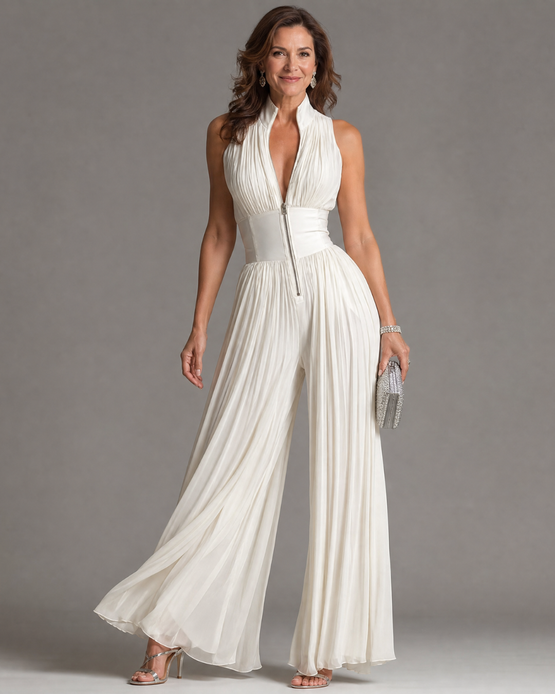 Delphine | Pleated Halter Wide-Leg Jumpsuit