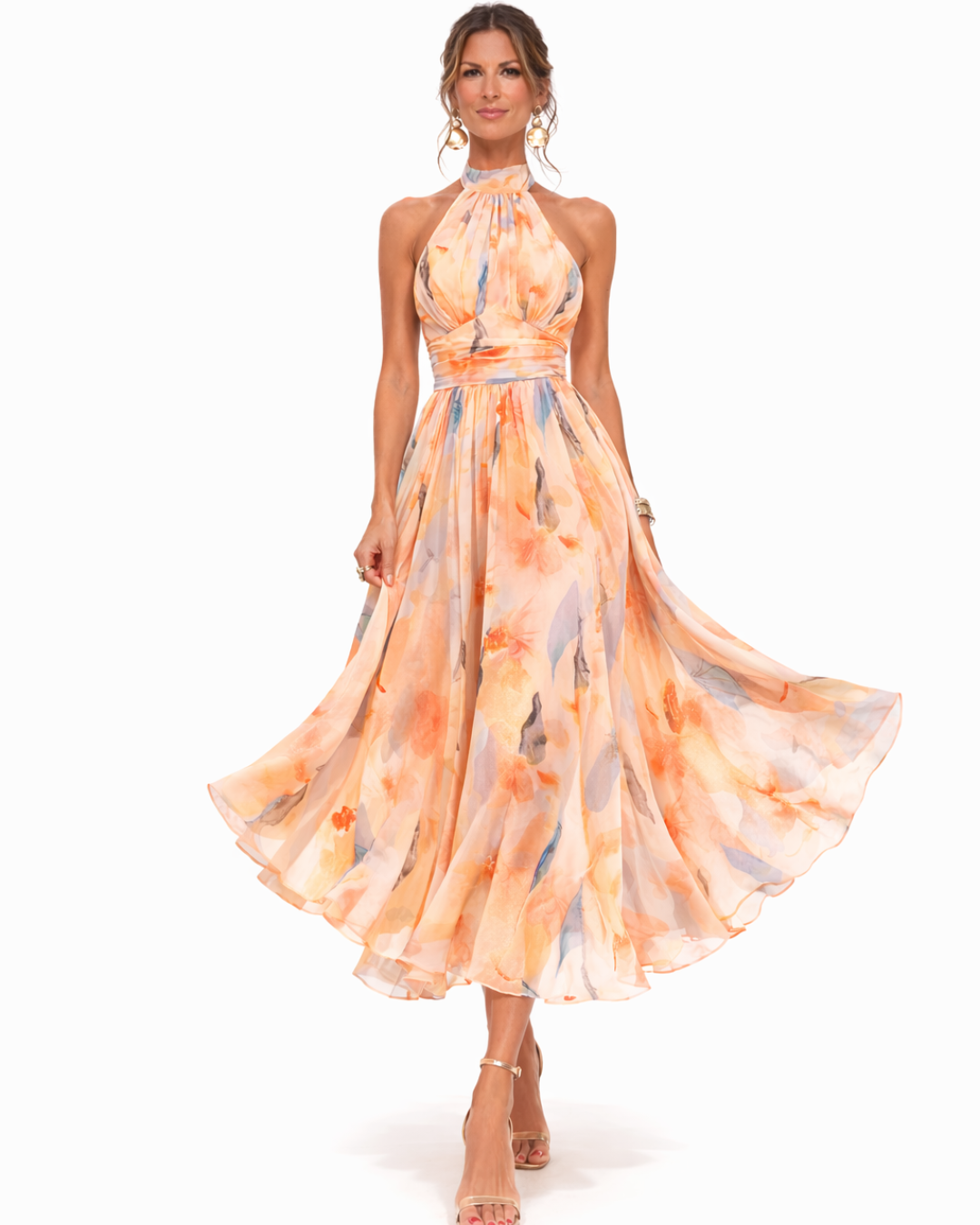 Concetta | Watercolor Halter Maxi Dress