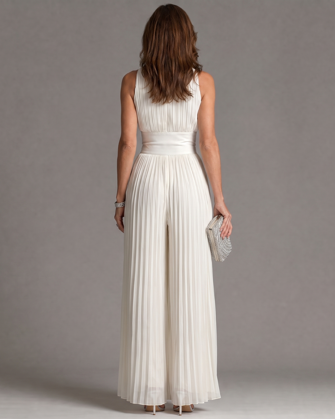 Delphine | Pleated Halter Wide-Leg Jumpsuit