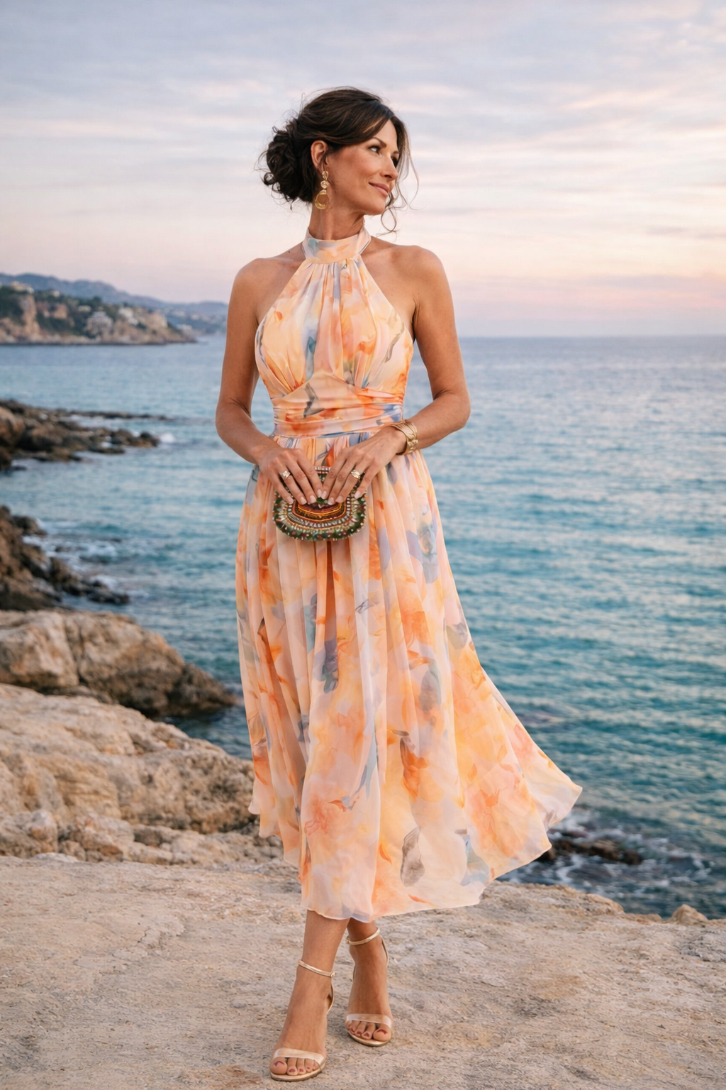 Concetta | Watercolor Halter Maxi Dress