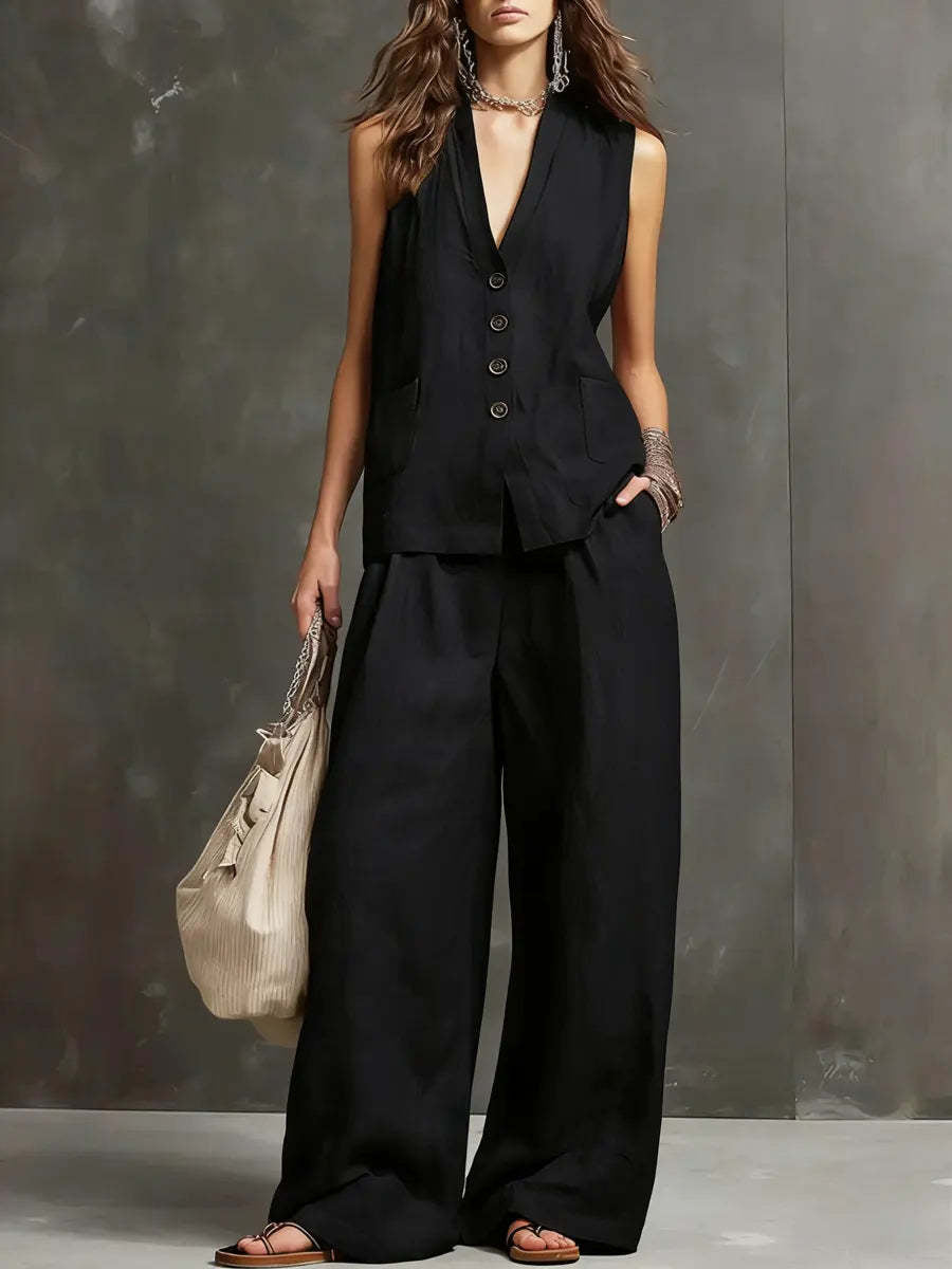 Alina | Cotton and Linen Waistcoat & Trouser Set