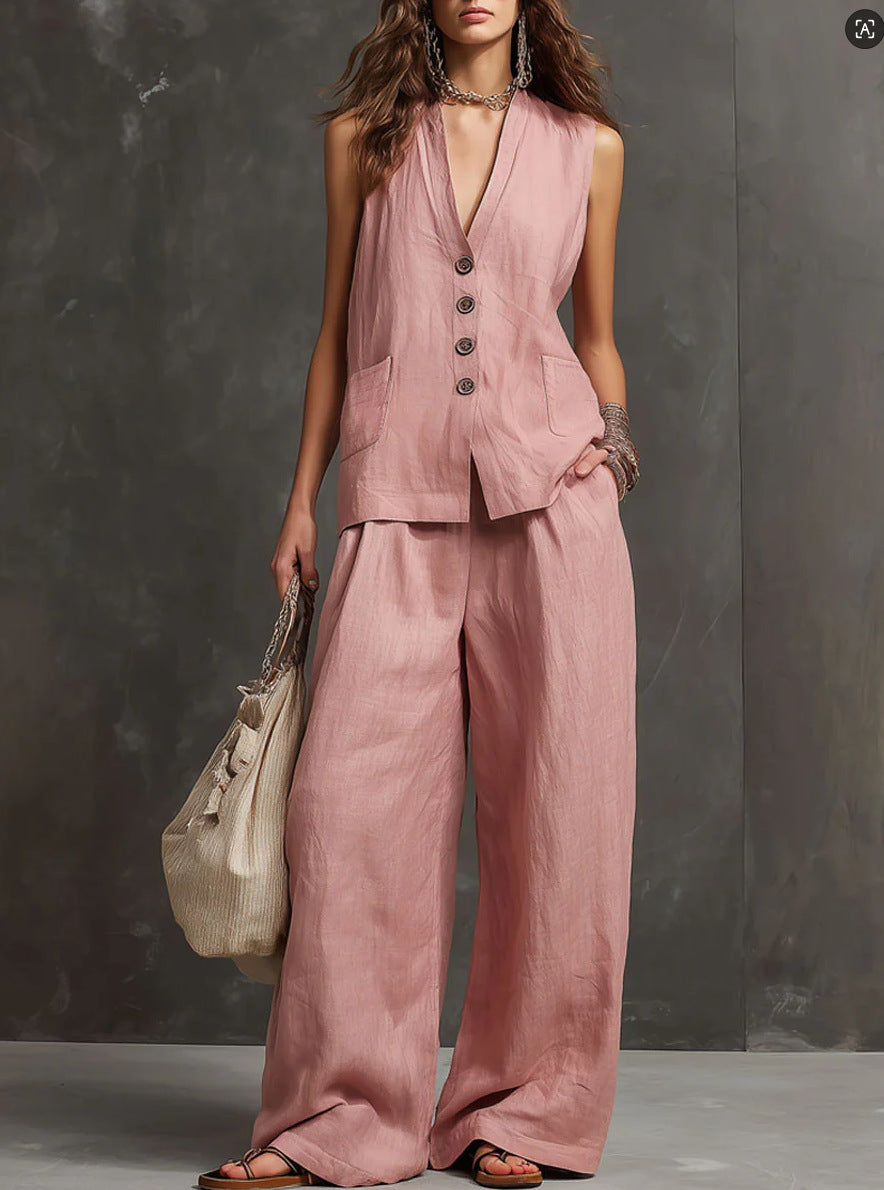 Alina | Cotton and Linen Waistcoat & Trouser Set
