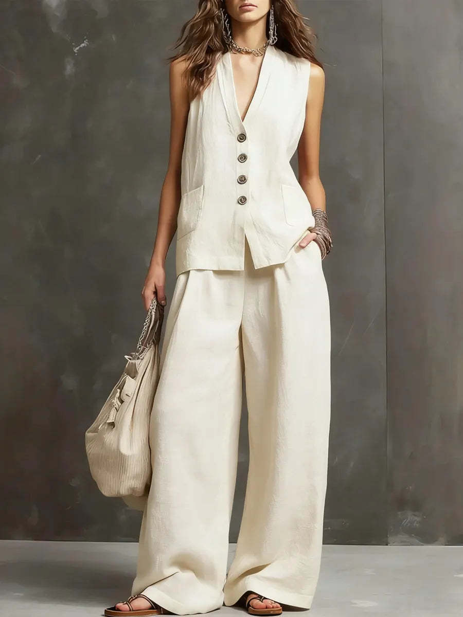 Alina | Cotton and Linen Waistcoat & Trouser Set