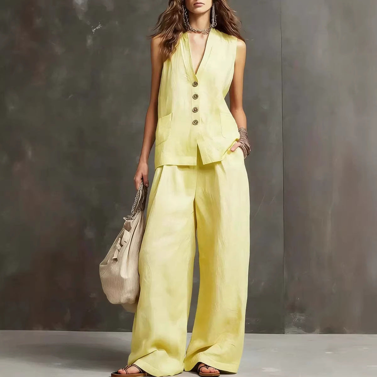 Alina | Cotton and Linen Waistcoat & Trouser Set