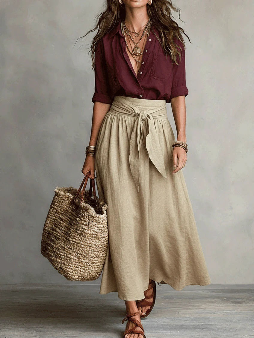 Alina | Elegant Two-Piece Set: Black Top and Midi Skirt