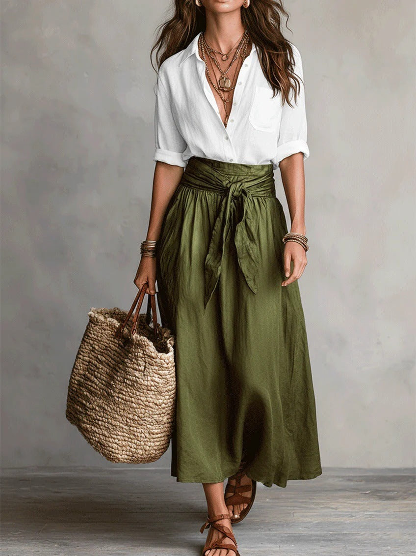 Alina | Elegant Two-Piece Set: Black Top and Midi Skirt