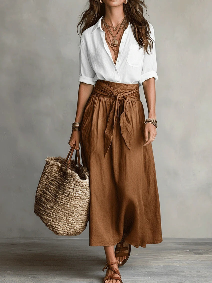 Alina | Elegant Two-Piece Set: Black Top and Midi Skirt