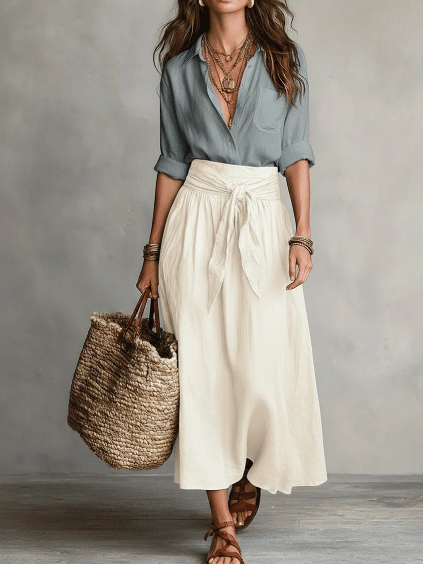 Alina | Elegant Two-Piece Set: Black Top and Midi Skirt