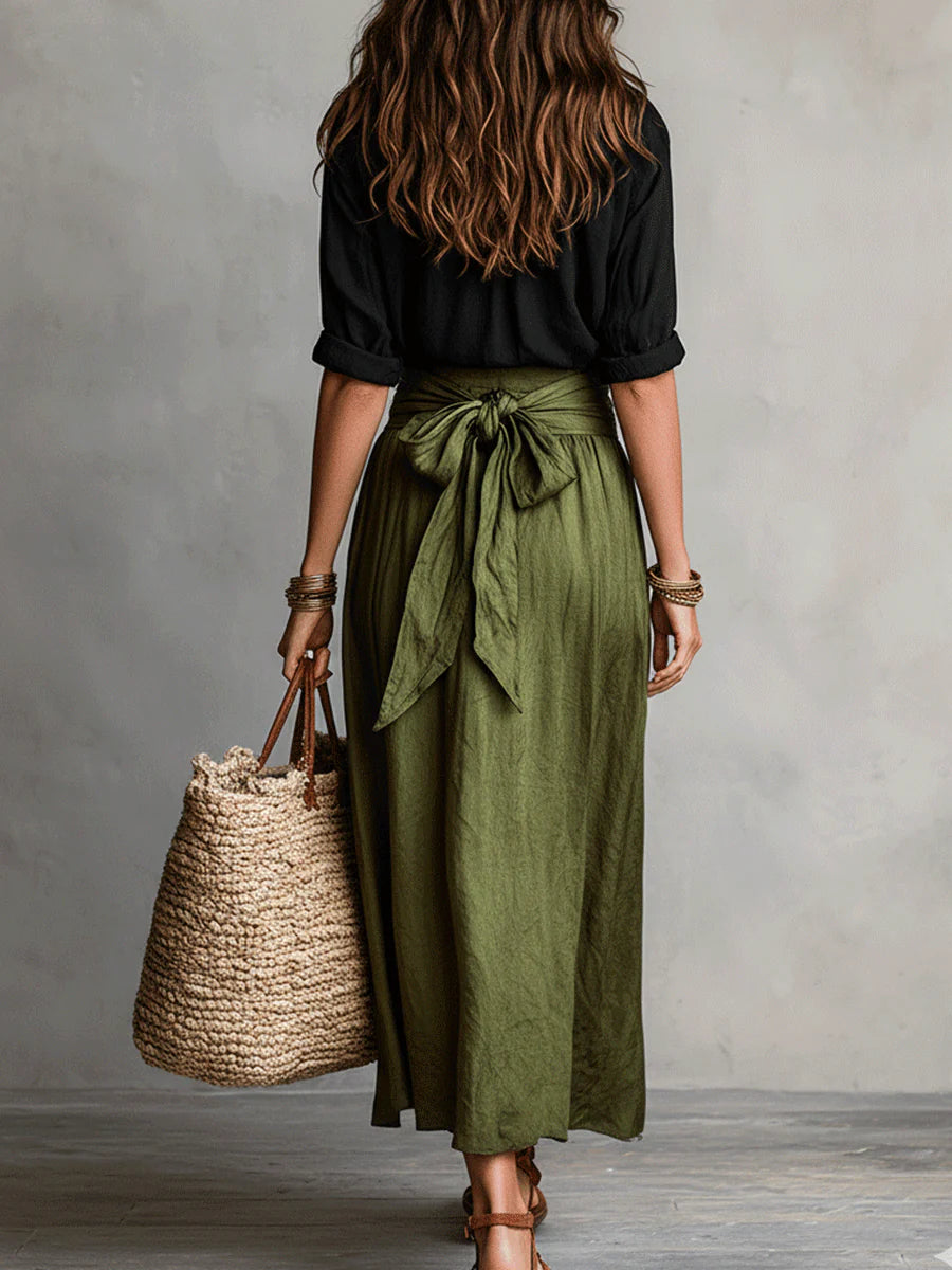Alina | Elegant Two-Piece Set: Black Top and Midi Skirt