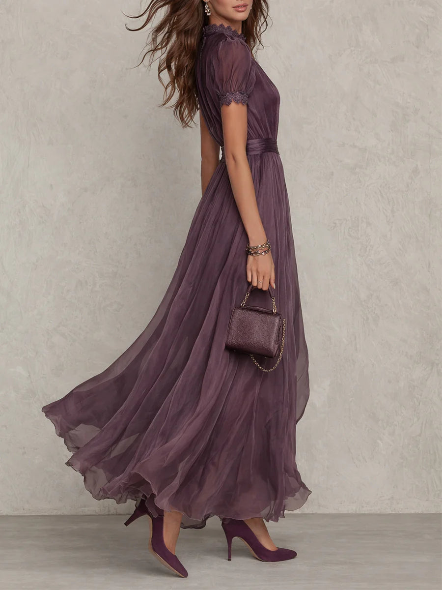 Alina | Purple Lace-Trim Chiffon Maxi Dress