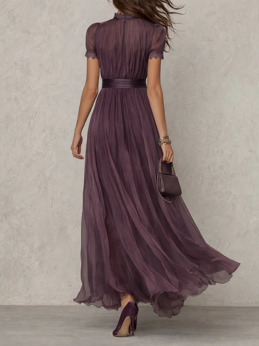 Alina | Purple Lace-Trim Chiffon Maxi Dress
