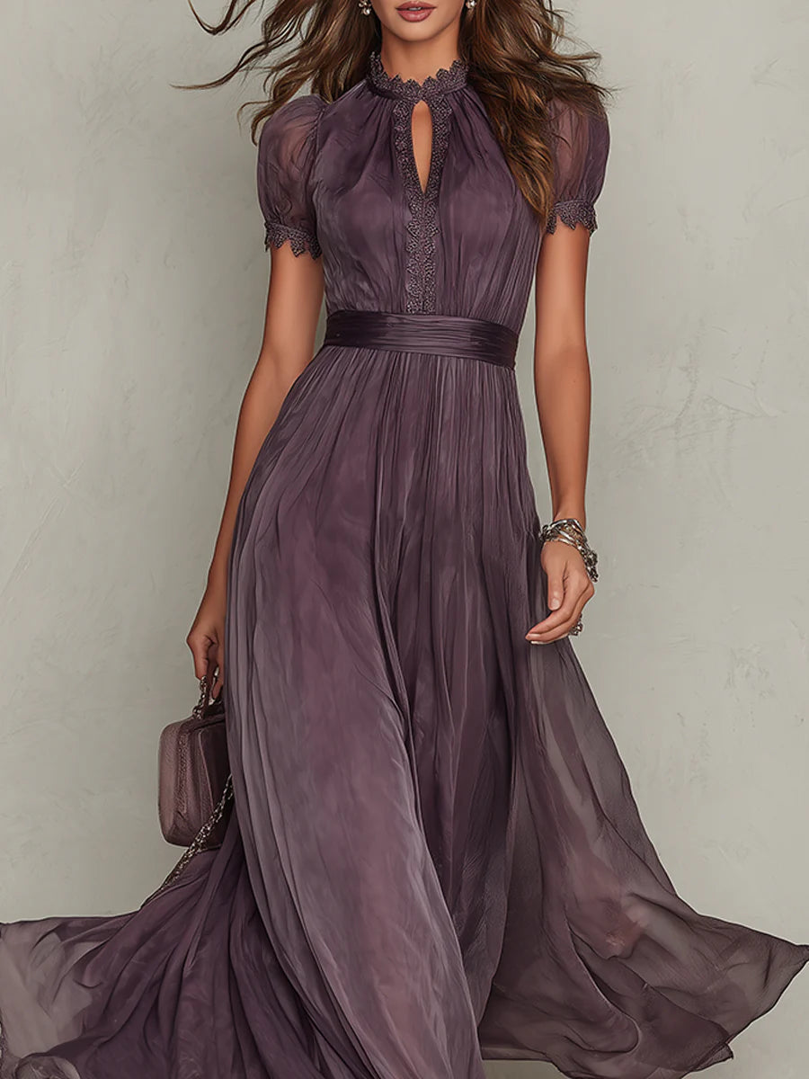 Alina | Purple Lace-Trim Chiffon Maxi Dress