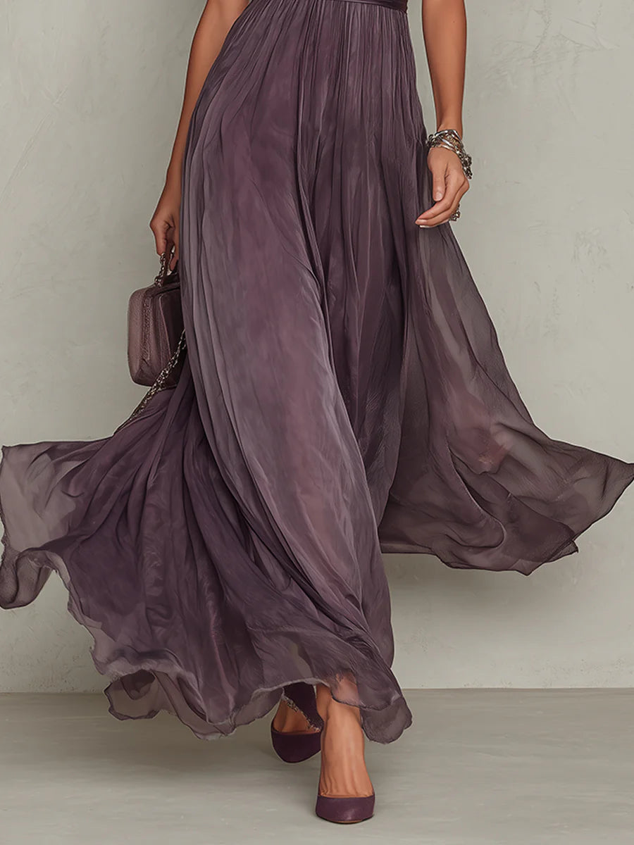 Alina | Purple Lace-Trim Chiffon Maxi Dress