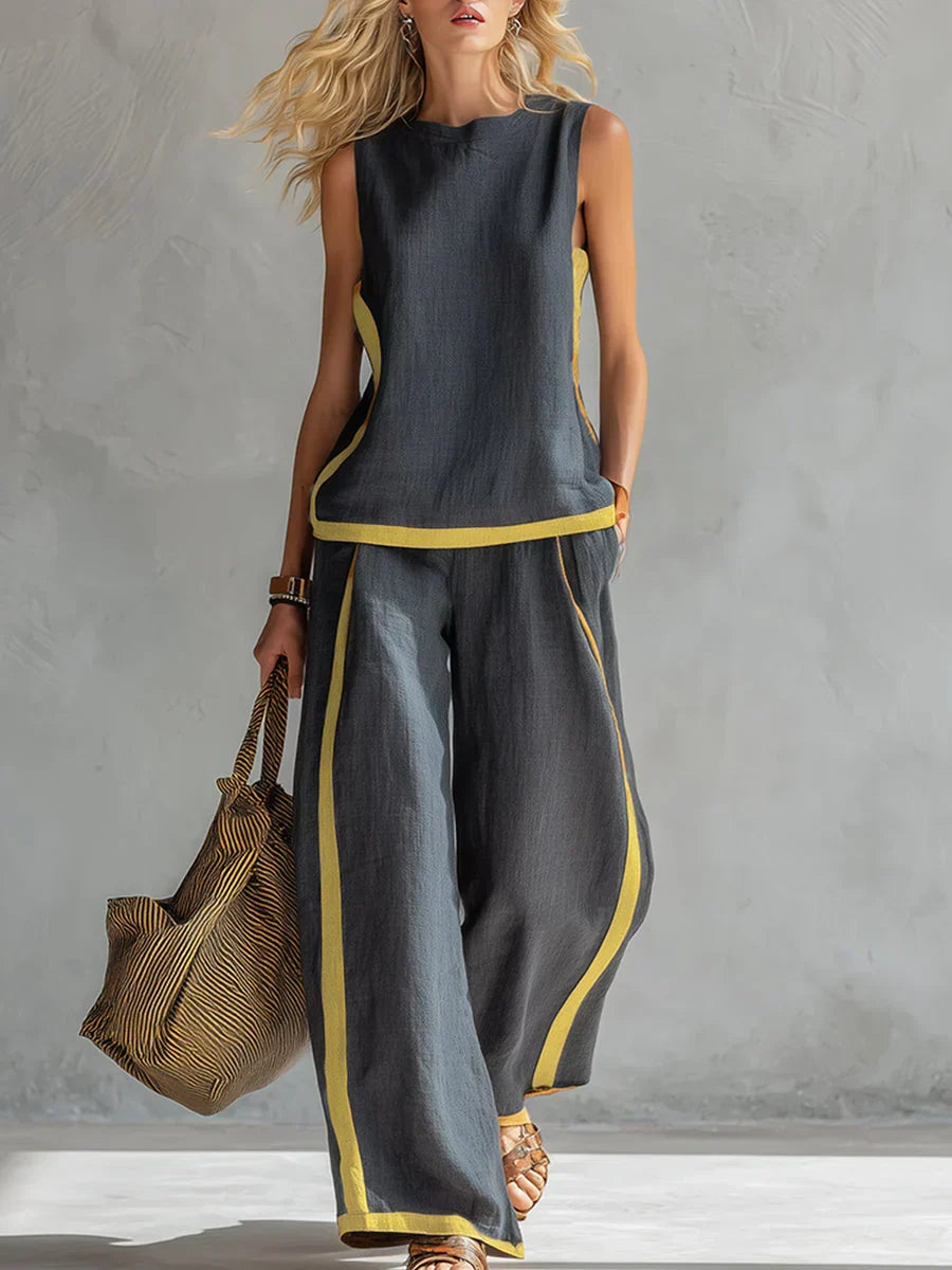 Alina | Two-Tone Trim Waistcoat and Trouser Set
