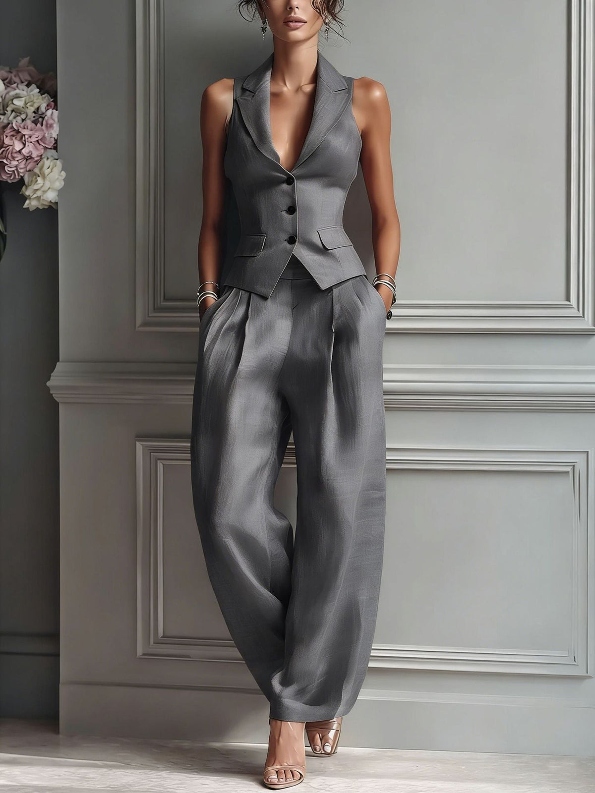 Alina | V-Neck Button-Front Two-Piece Set
