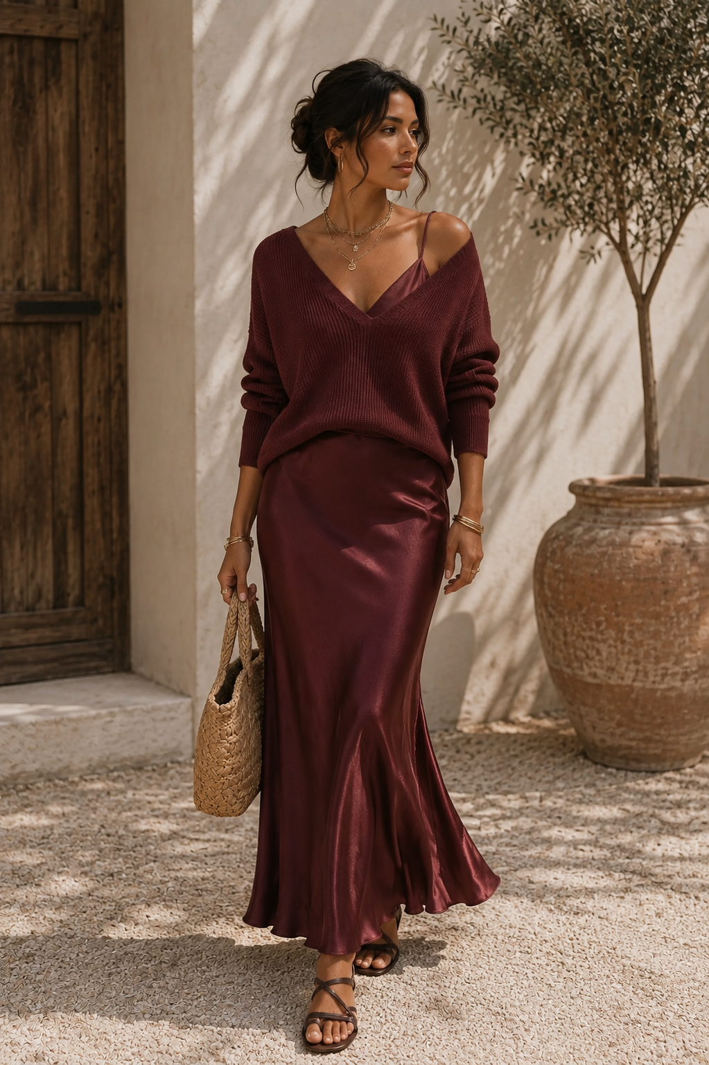 Alma | Satin Dress with Matching Cardigan