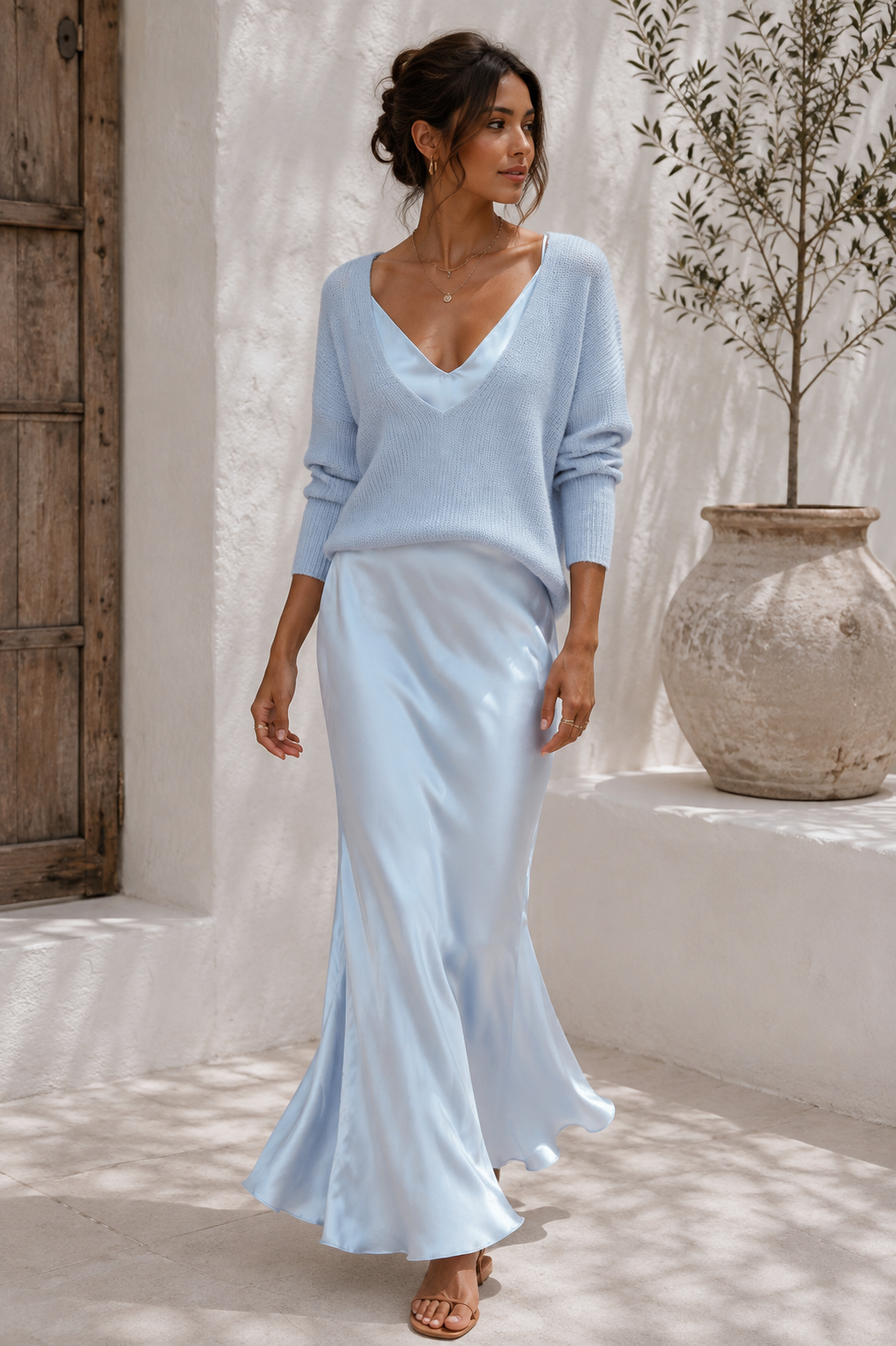 Alma | Satin Dress with Matching Cardigan