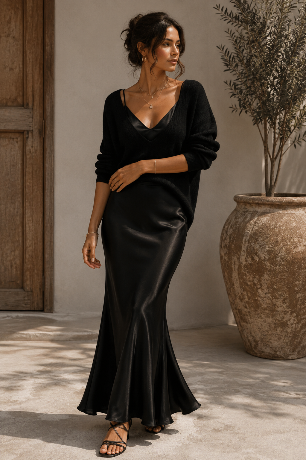 Alma | Satin Dress with Matching Cardigan
