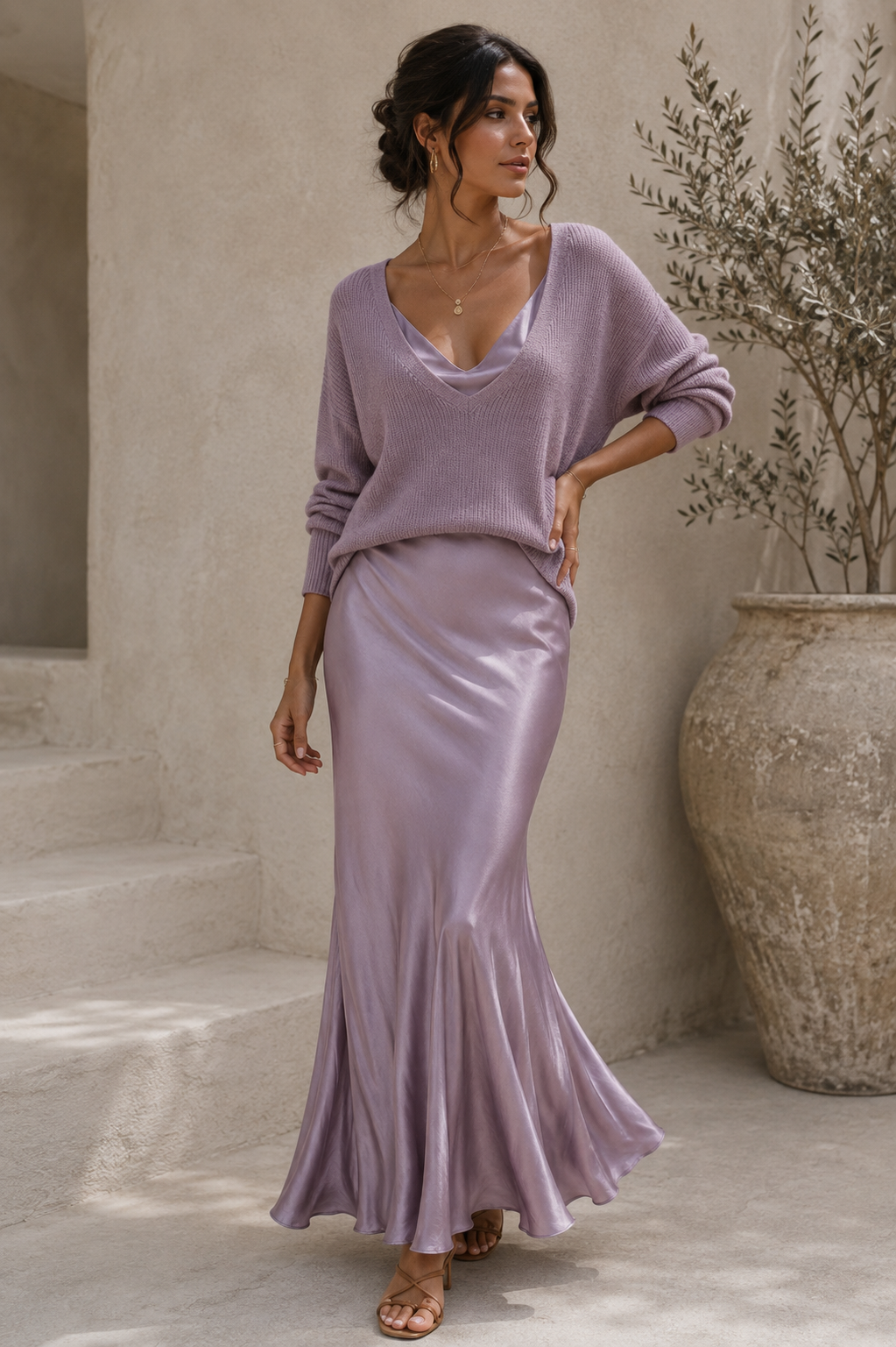 Alma | Satin Dress with Matching Cardigan