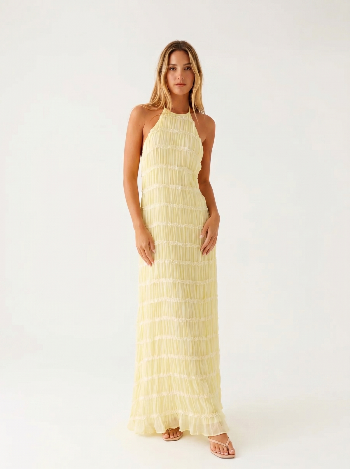 Angela | Halter Maxi Dress with Tiered Ruffles