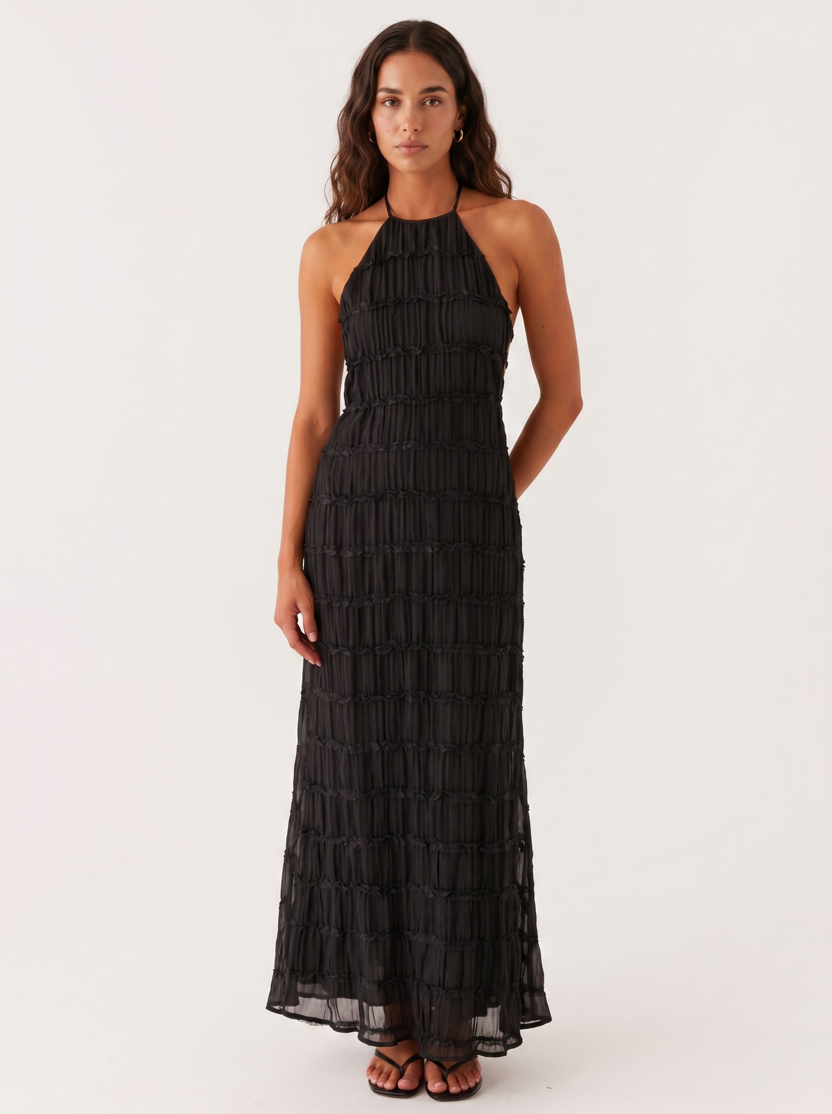 Angela | Halter Maxi Dress with Tiered Ruffles
