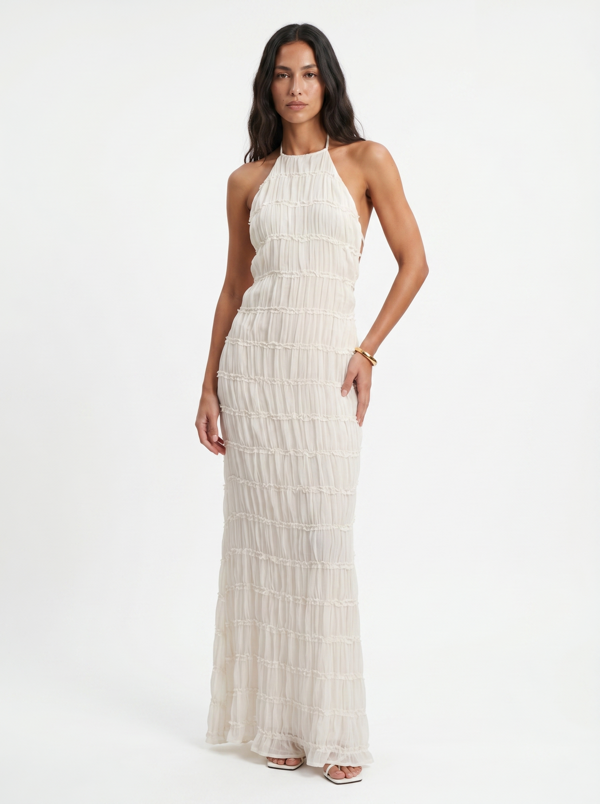 Angela | Halter Maxi Dress with Tiered Ruffles