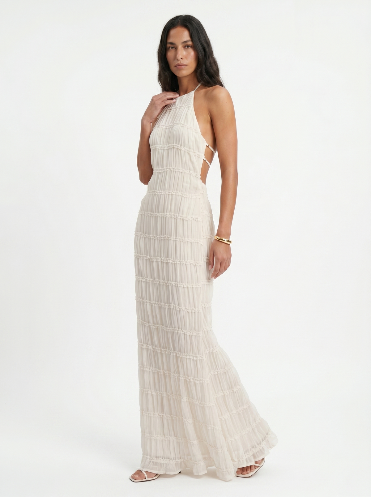 Angela | Halter Maxi Dress with Tiered Ruffles