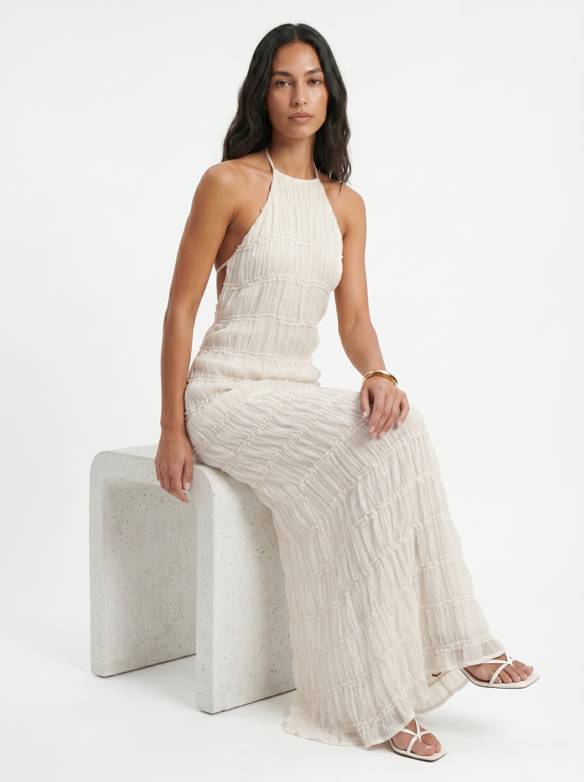 Angela | Halter Maxi Dress with Tiered Ruffles