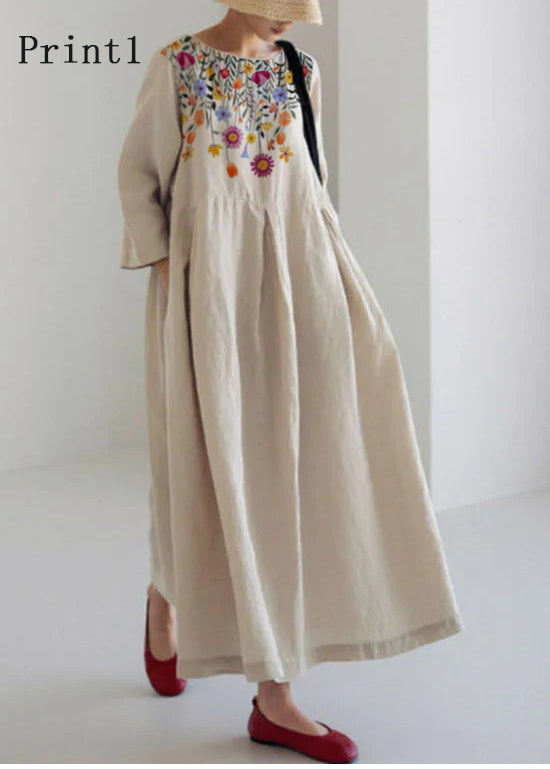 Apricot | Cotton Dresses Pockets Patchwork Spring