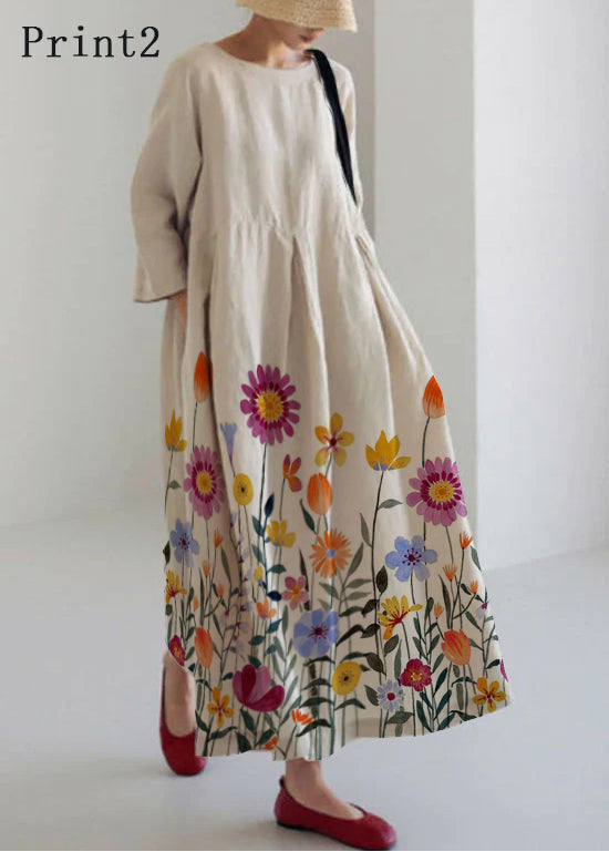Apricot | Cotton Dresses Pockets Patchwork Spring