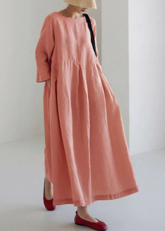 Apricot | Cotton Dresses Pockets Patchwork Spring
