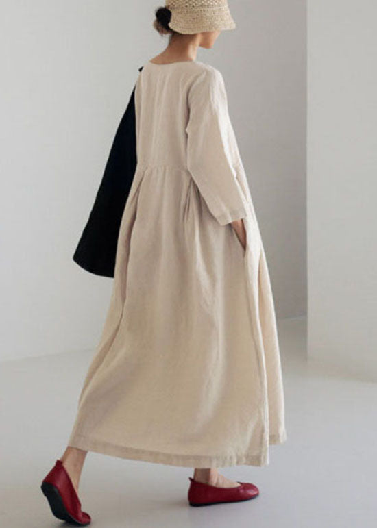 Apricot | Cotton Dresses Pockets Patchwork Spring