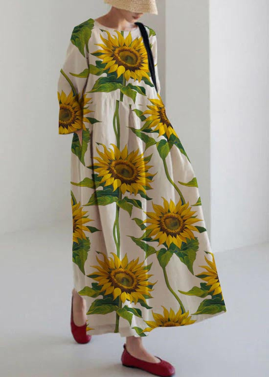 Apricot | Cotton Dresses Pockets Patchwork Spring