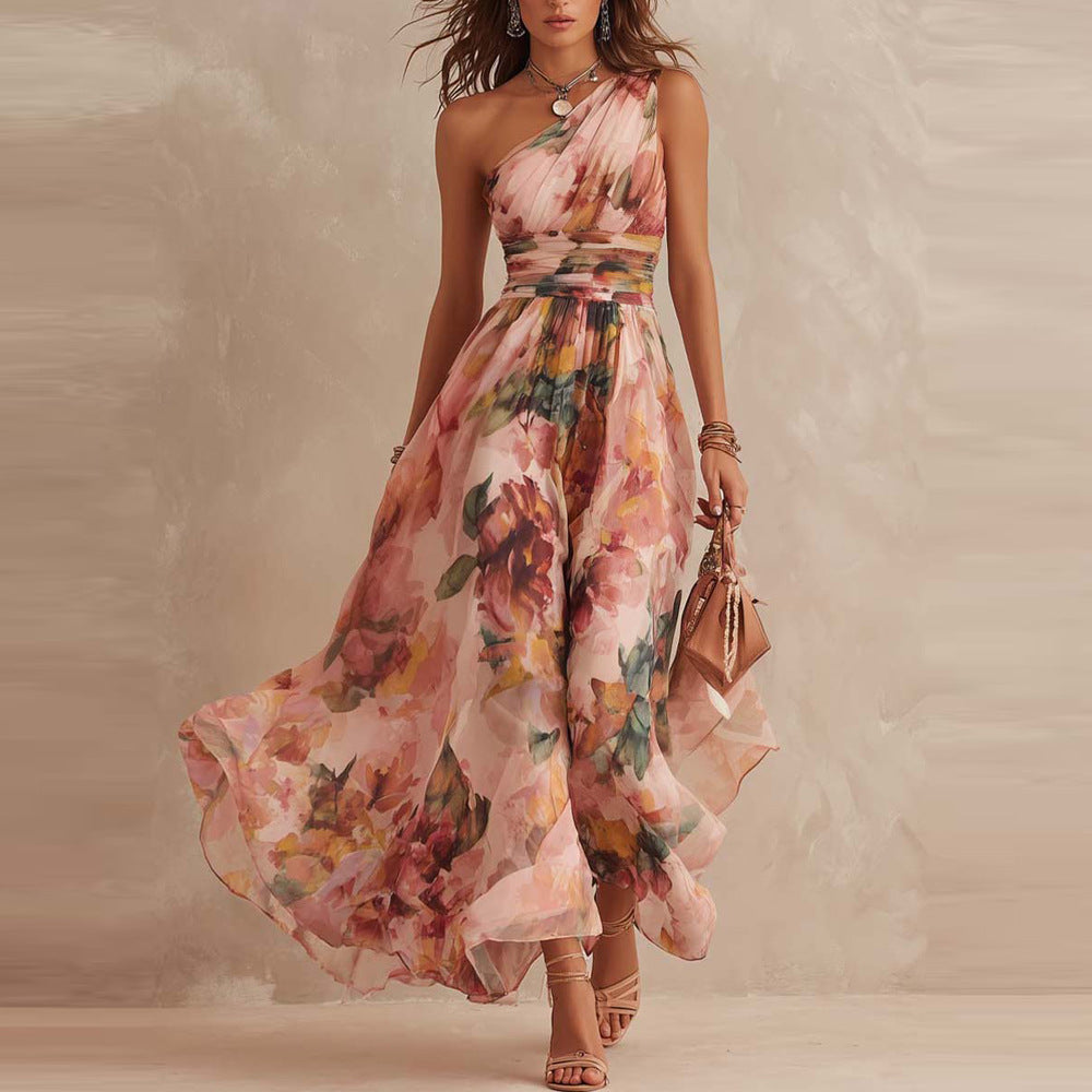 Aurora | One-Shoulder Floral Chiffon Maxi Dress