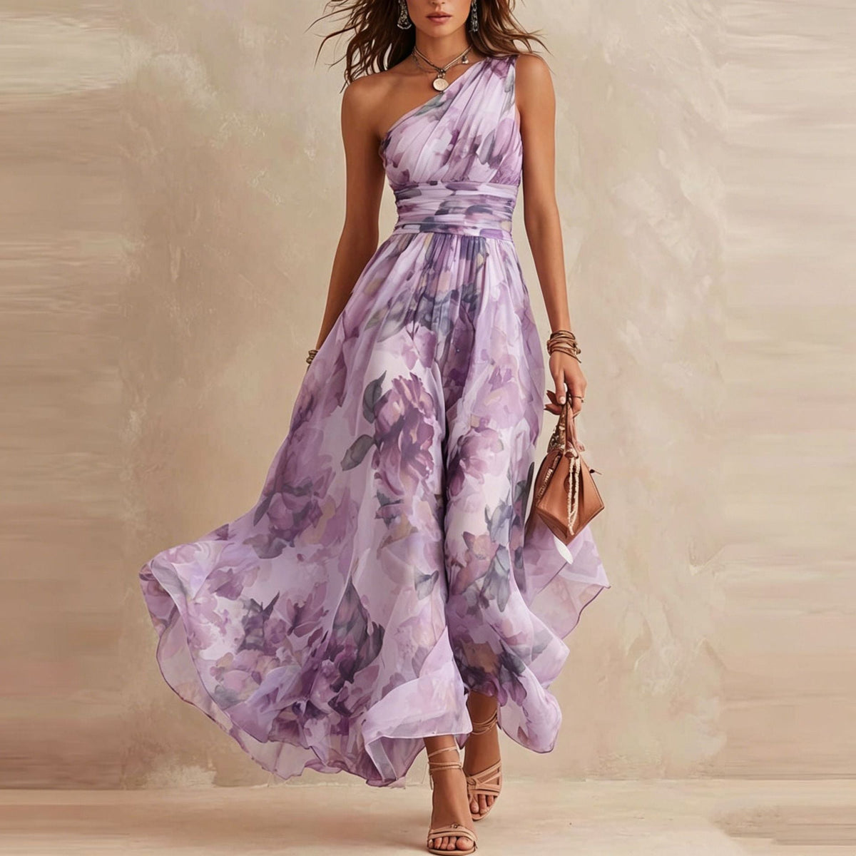 Aurora | One-Shoulder Floral Chiffon Maxi Dress