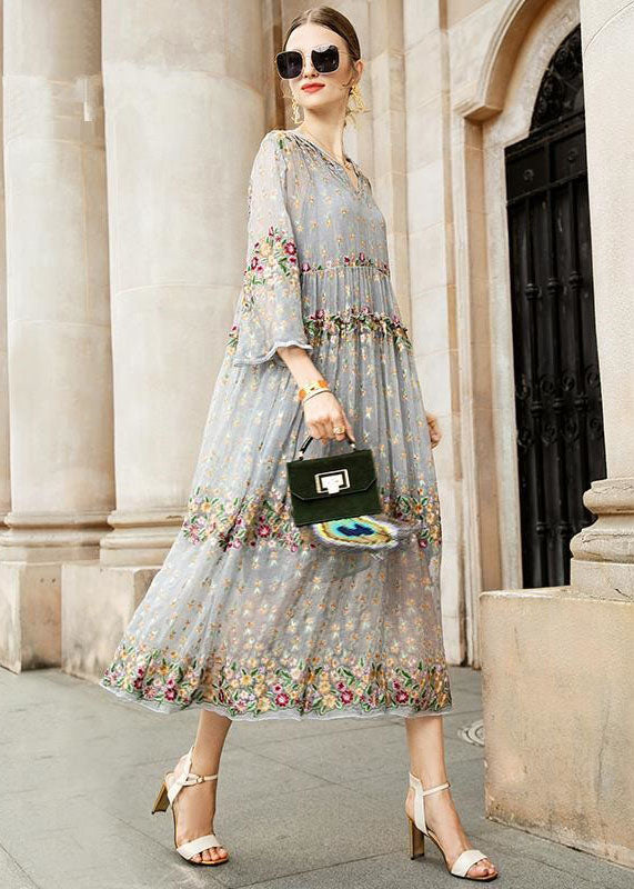 Boutique | Grey V Neck Embroideried Lace Tulle Dresses Two Pieces Set Spring