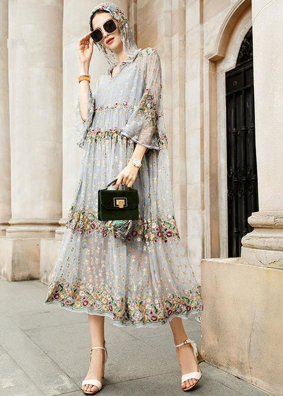 Boutique | Grey V Neck Embroideried Lace Tulle Dresses Two Pieces Set Spring