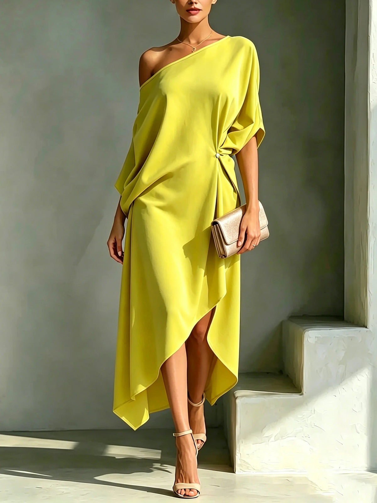 Carlotta | Asymmetric One-Shoulder Cotton Blend Midi Dress