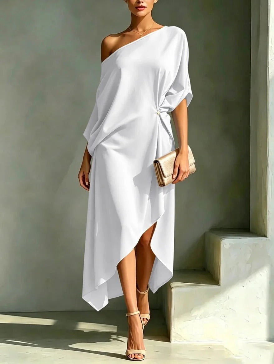 Carlotta | Asymmetric One-Shoulder Cotton Blend Midi Dress