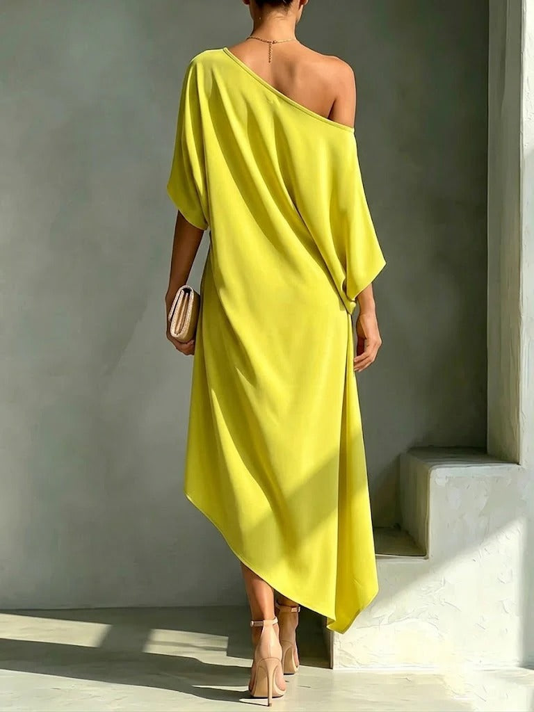 Carlotta | Asymmetric One-Shoulder Cotton Blend Midi Dress
