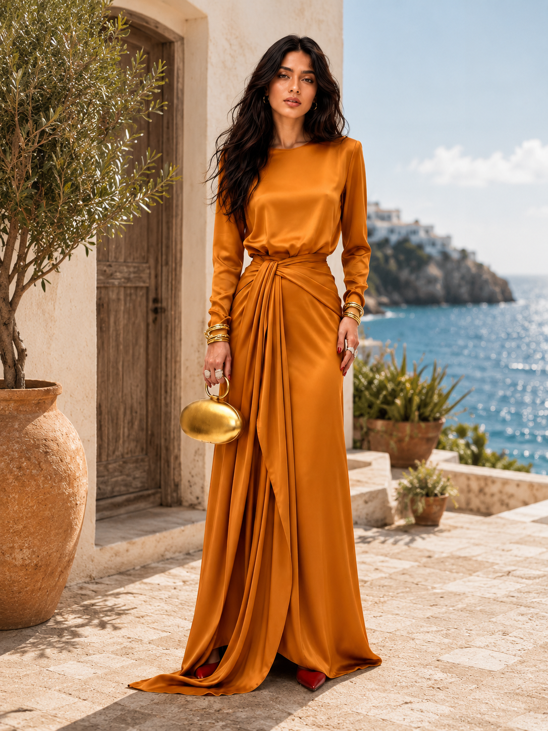 Cassandra | Draped Satin Maxi Dress