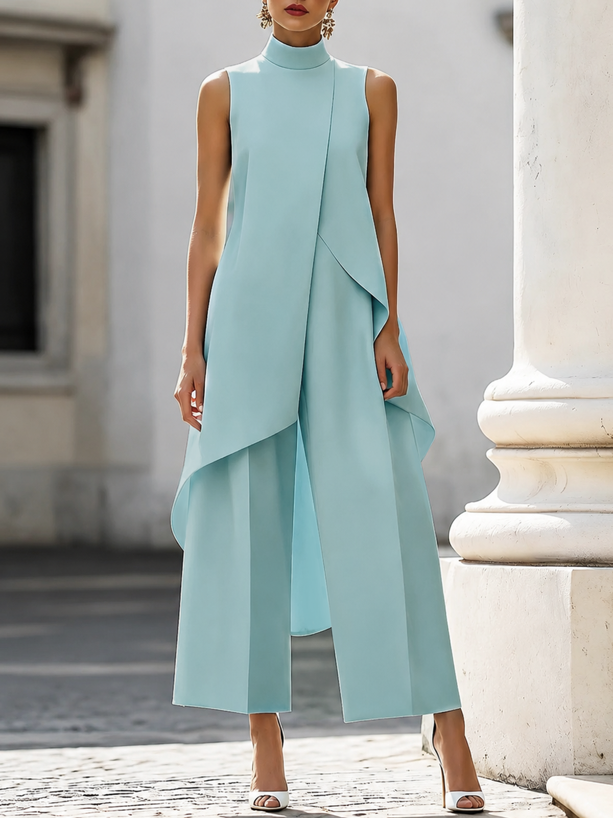 Catalina | High-Neck Top and Palazzo Trousers Two-Piece Set
