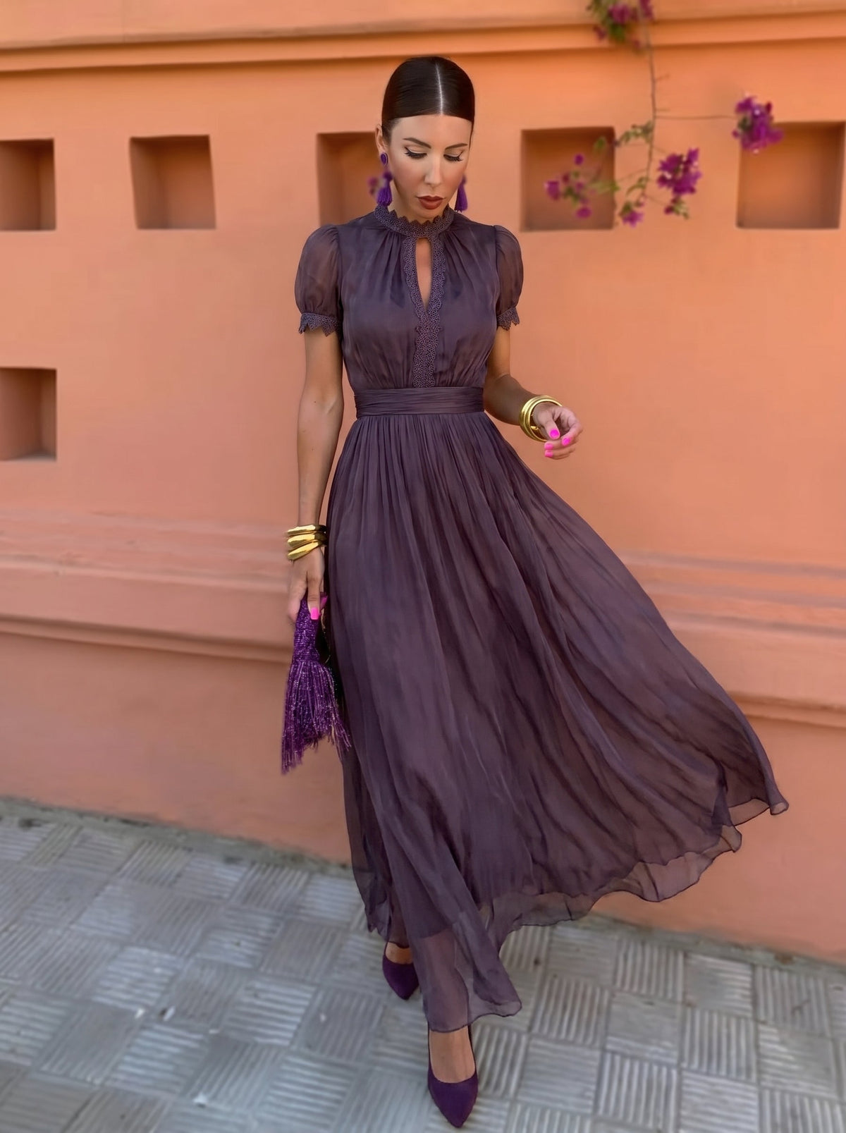 Cayetana | High-Neck Chiffon Maxi Dress