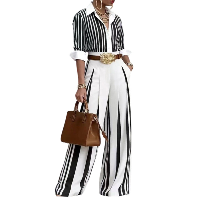 Celeste | Casual Striped Shirt and Wide-Leg Trousers Set