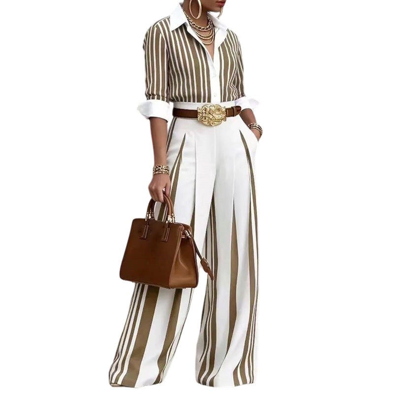 Celeste | Casual Striped Shirt and Wide-Leg Trousers Set
