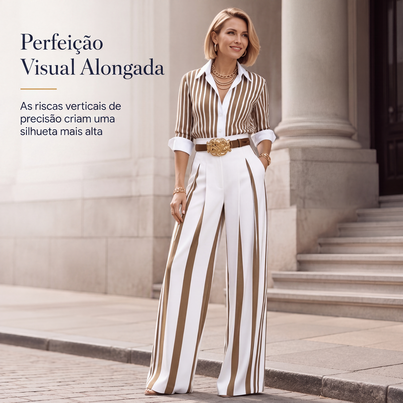 Celeste | Casual Striped Shirt and Wide-Leg Trousers Set