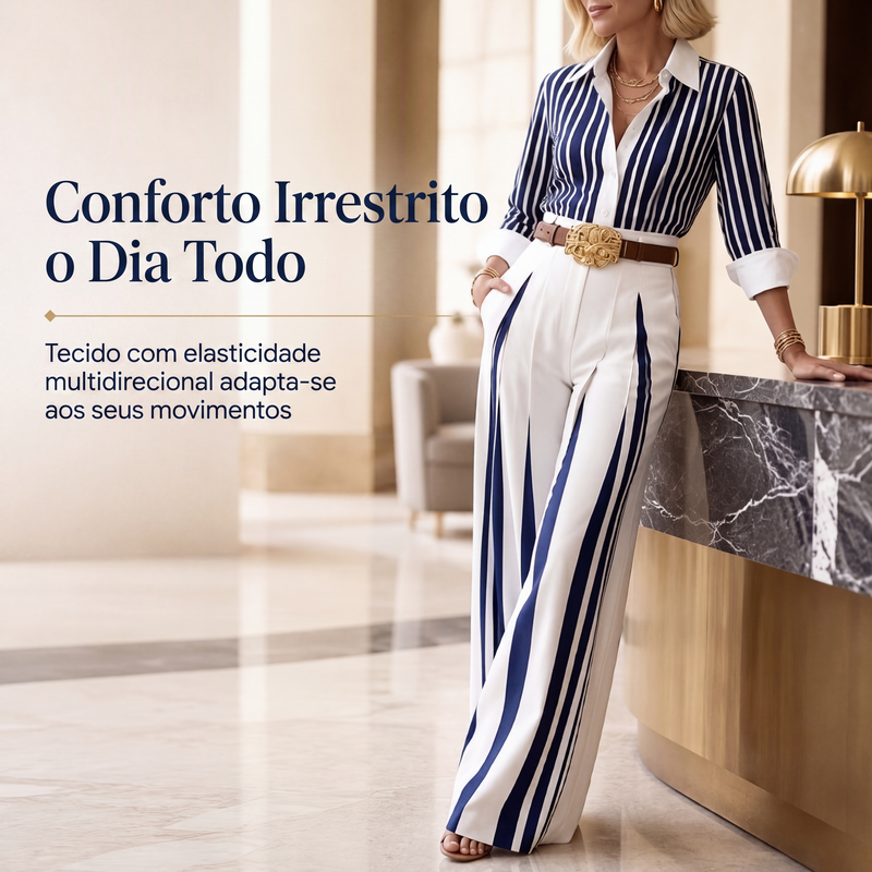 Celeste | Casual Striped Shirt and Wide-Leg Trousers Set
